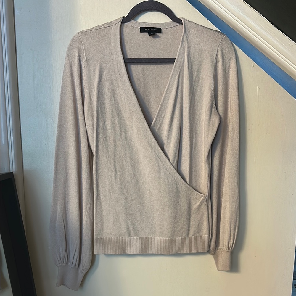 Ann Taylor Cream V-Neck Sweater